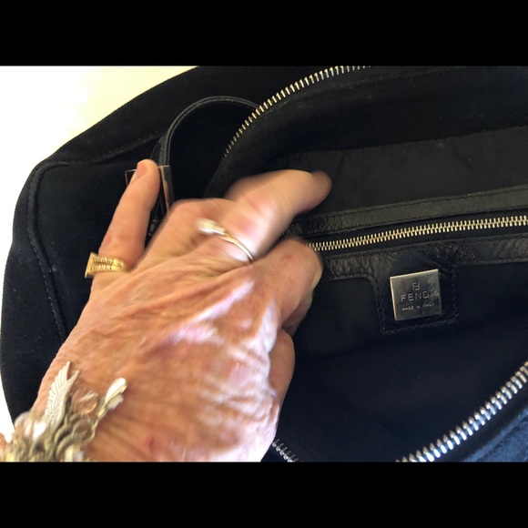 Authentic Fendi Black Swede Shoulder Purse Handbag - Picture 6 of 8